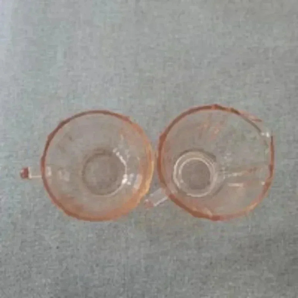 Vintage Depression Federal Madrid Glass Pink Teacup , goblet, and creamer.